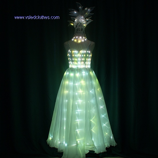 全彩LED演出礼裙，全彩发光花朵头饰