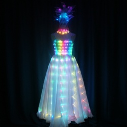 全彩LED演出礼裙，全彩发光花朵头饰